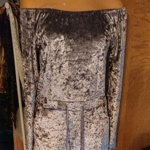 Off shoulder velvet jumpsuit